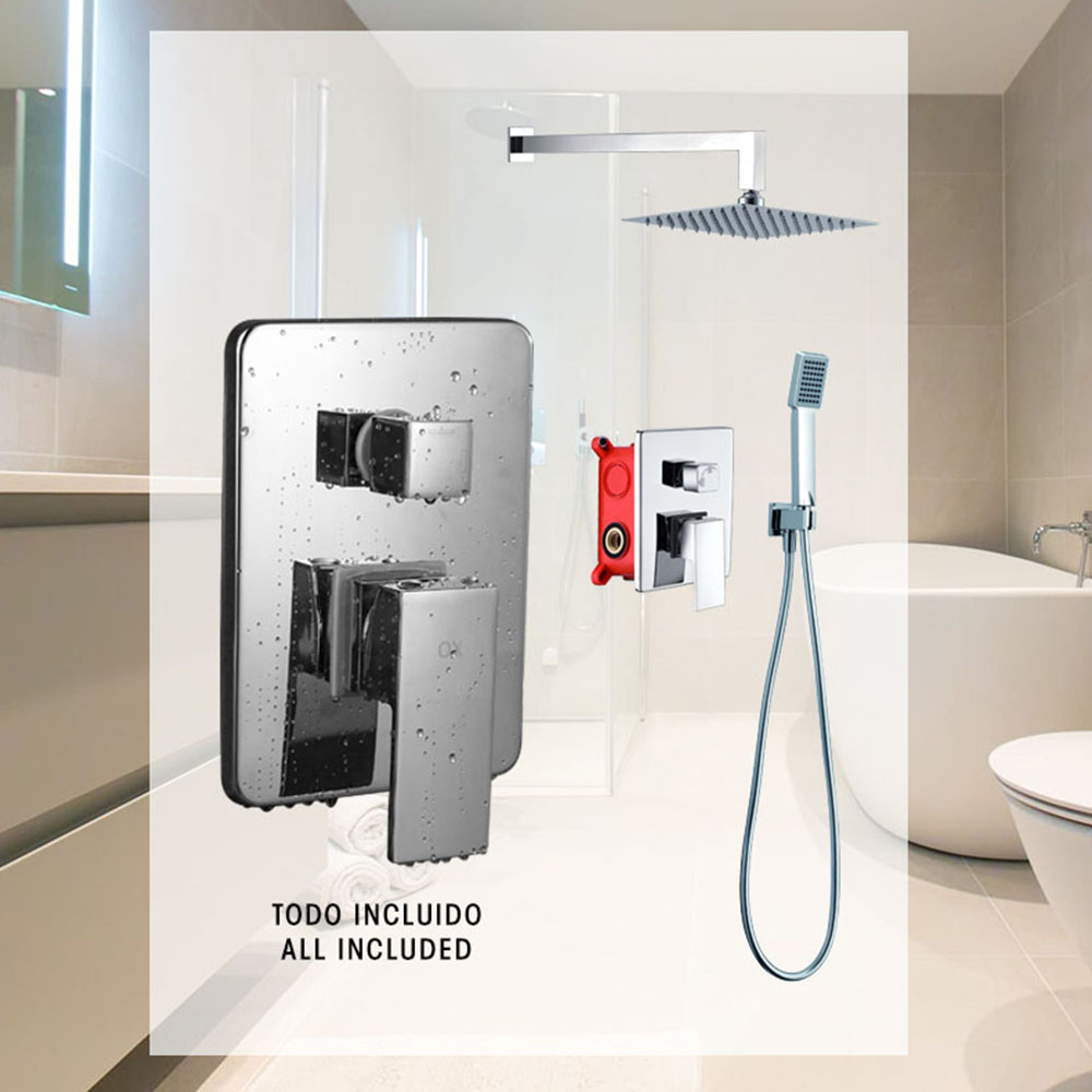 Kibath Grifo De Ducha Empotrada monomando CASI equipo de pared acabado cromo brillo fabricado en latón - Imagen 6