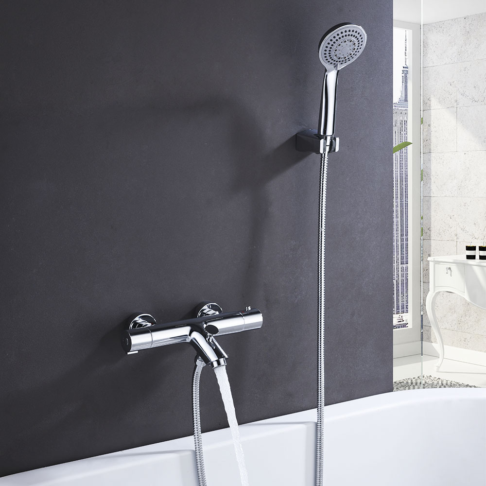 Kibath Grifo De Bañera termostático BRA con barra de ducha acabado cromo brillo fabricado en latón - Imagen 2