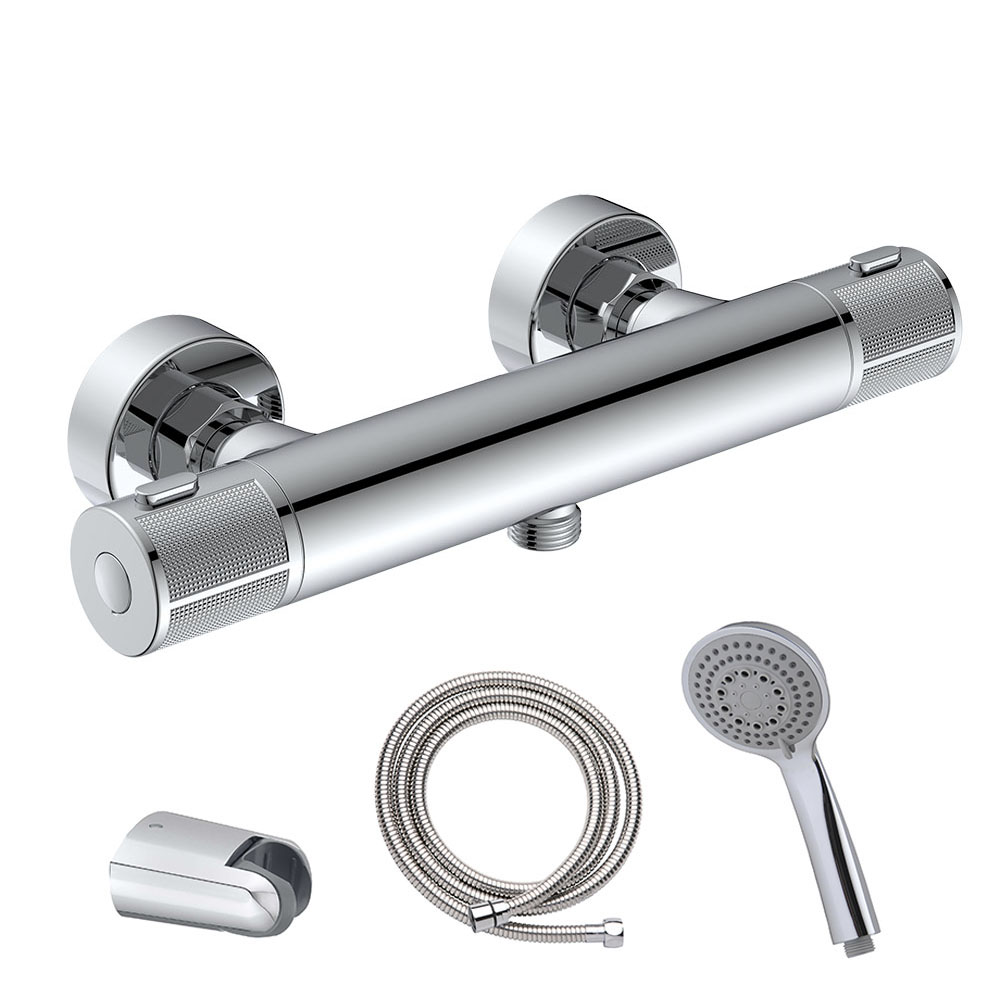 Kibath Grifo Para Columna De Ducha termostático ALON con manetas grafiladas acabado cromo brillo fabricado en latón - Imagen 9