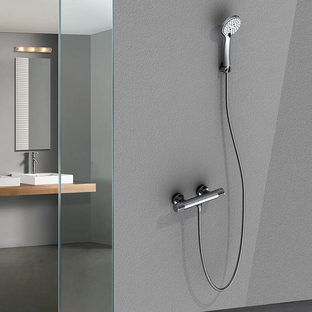 Kibath Grifo Para Columna De Ducha termostático ALON con manetas grafiladas acabado cromo brillo fabricado en latón - Imagen 10