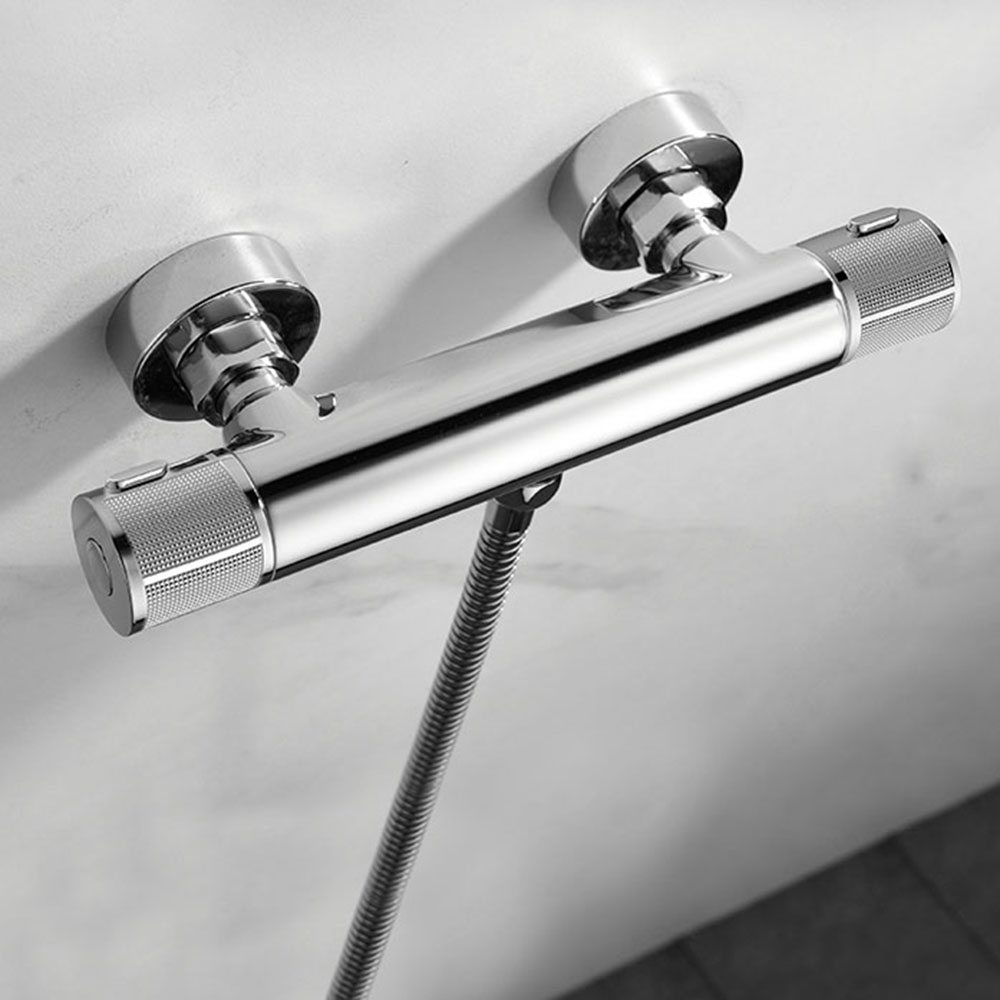 Kibath Grifo Para Columna De Ducha termostático ALON con manetas grafiladas acabado cromo brillo fabricado en latón - Imagen 4