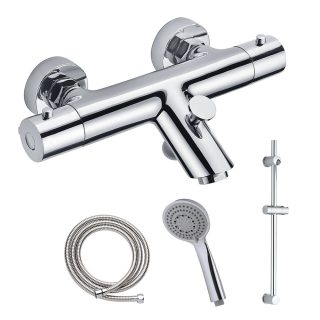 Kibath Grifo De Bañera termostático BRA con barra de ducha acabado cromo brillo fabricado en latón