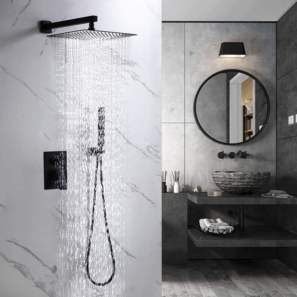 Kibath Grifo De Ducha Empotrada monomando CASI equipo de techo acabado negro mate fabricado en latón - Imagen 2