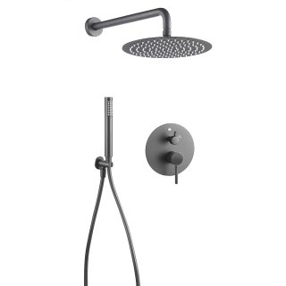 Kibath Grifo Empotrado de Ducha equipo de pared monomando redondo acabado GUN METAL mate fabricado en latón