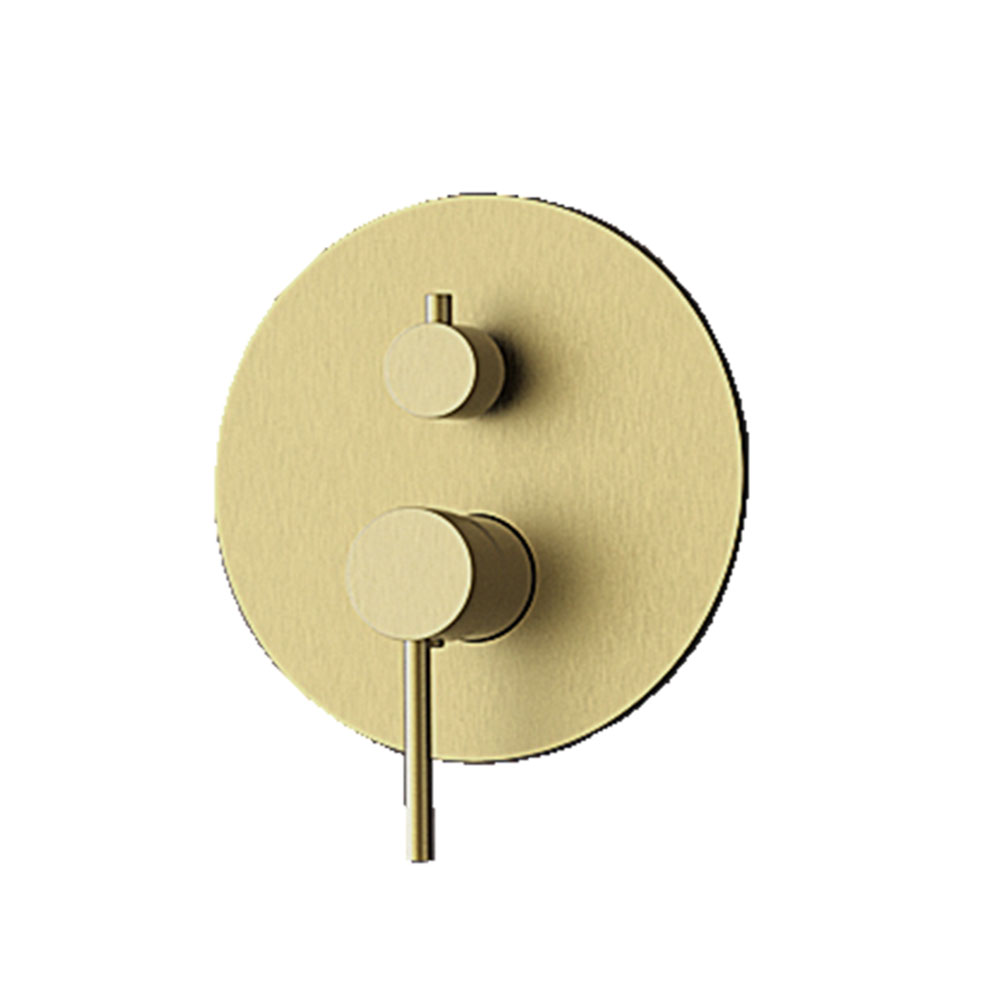 Kibath Grifo Empotrado de Ducha equipo de pared monomando redondo acabado ORO CEPILLADO ORO mate fabricado en latón - Imagen 4