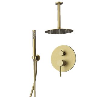 Kibath Grifo Empotrado de Ducha equipo de techo monomando redondo acabado ORO CEPILLADO ORO mate fabricado en latón