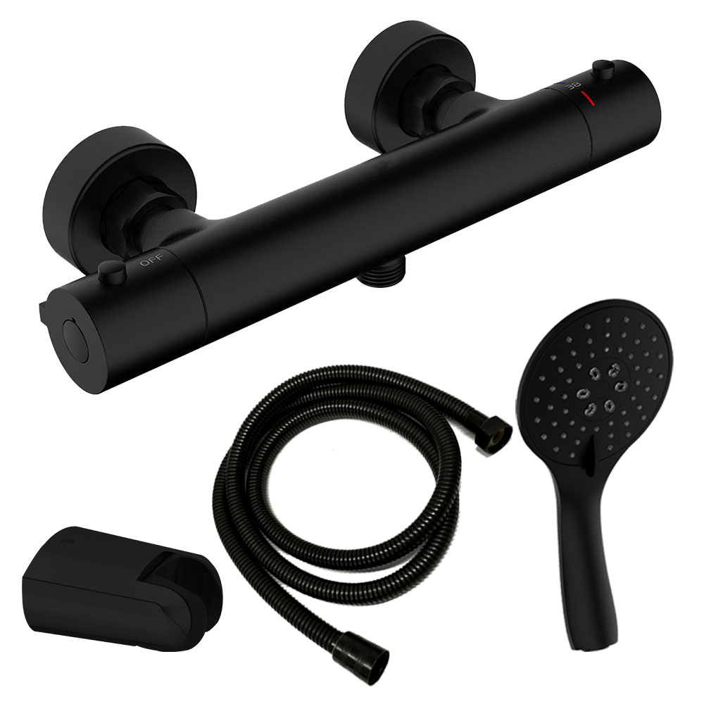 Kibath Grifo de Ducha termostático acabado NEGRO mate fabricado en latón