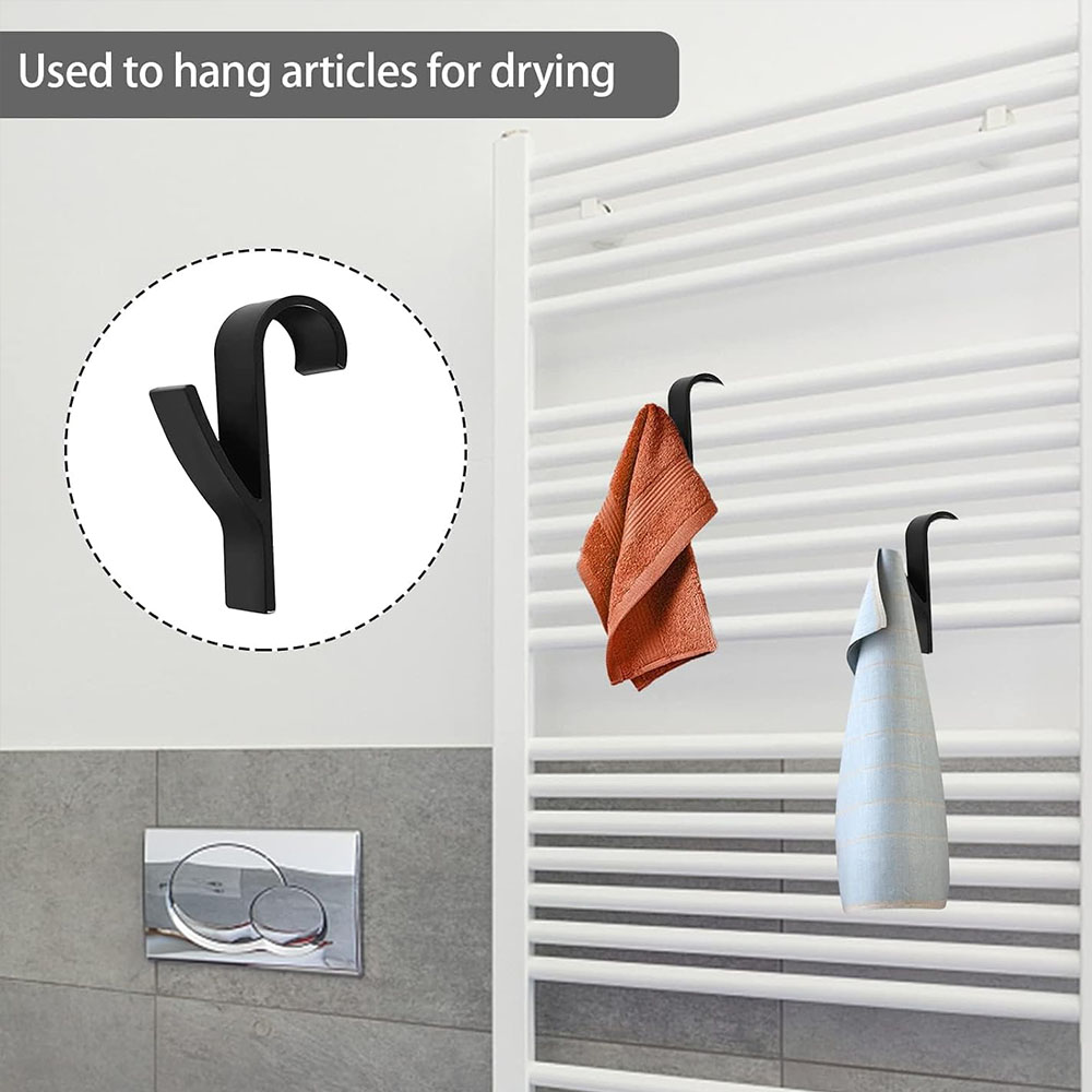 Kibath Pack 3 Ganchos Radiador Secatoallas Negro Mate Perchas ABS Resistentes para Toallas y Albornoces | Fácil Colocación sin Taladros - Imagen 2