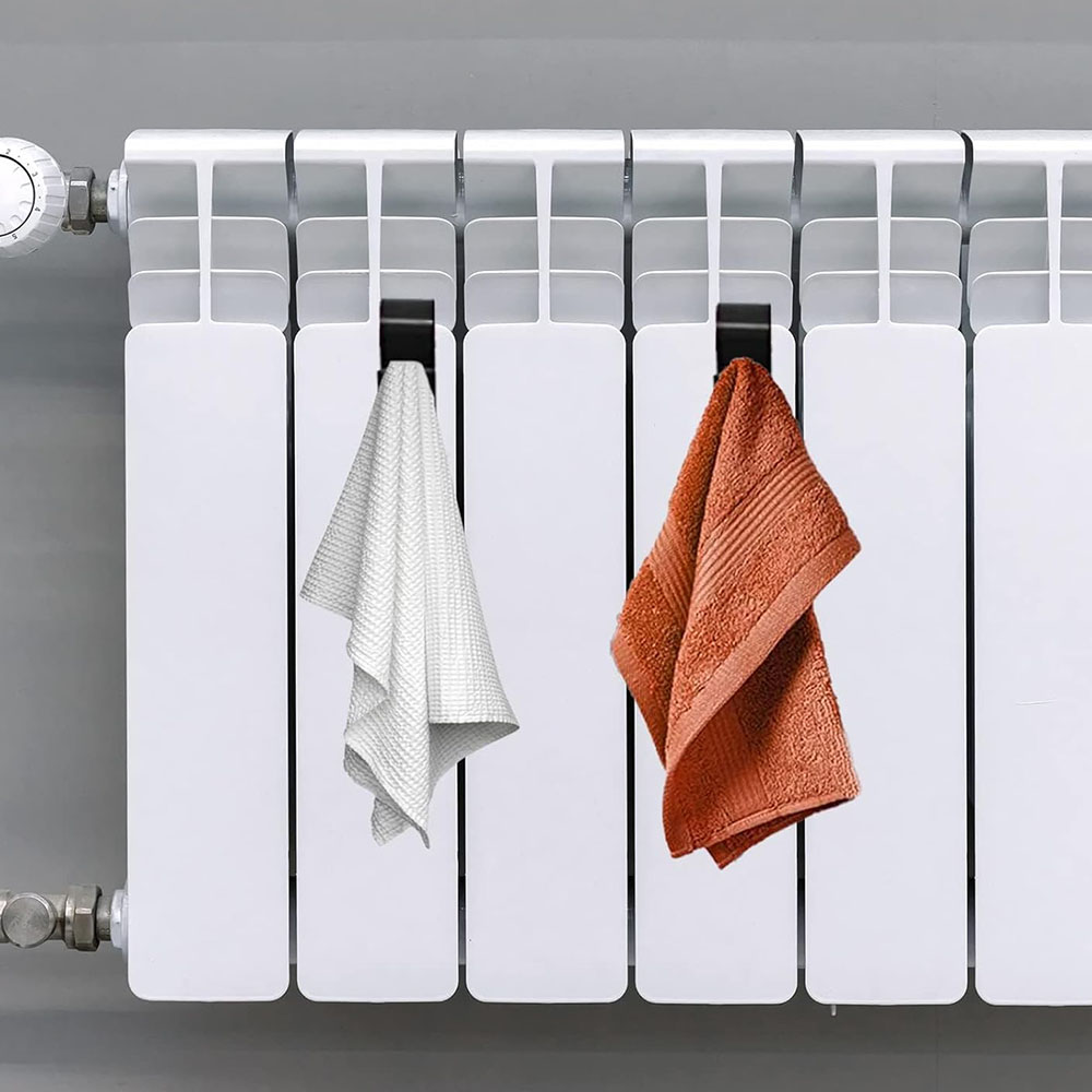 Kibath Pack 3 Ganchos Radiador Secatoallas Negro Mate Perchas ABS Resistentes para Toallas y Albornoces | Fácil Colocación sin Taladros - Imagen 3