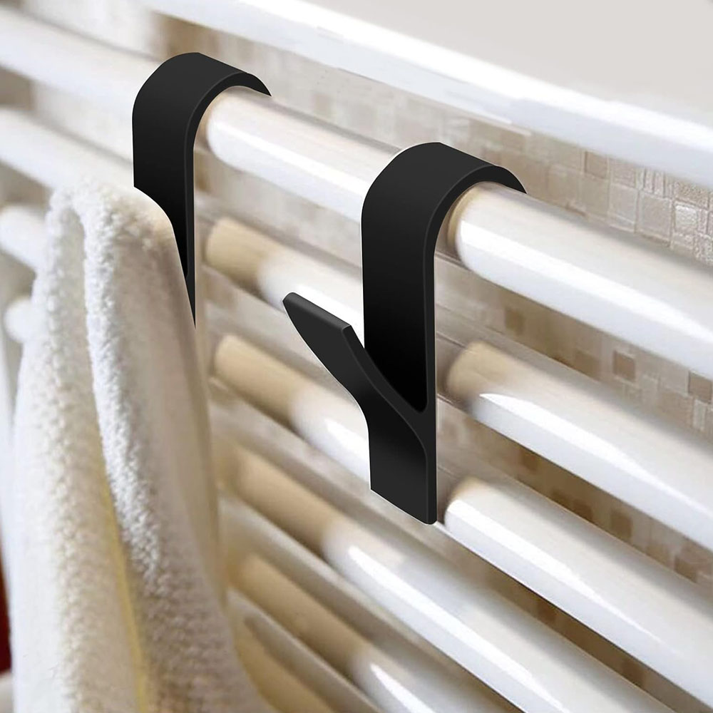Kibath Pack 3 Ganchos Radiador Secatoallas Negro Mate Perchas ABS Resistentes para Toallas y Albornoces | Fácil Colocación sin Taladros - Imagen 4