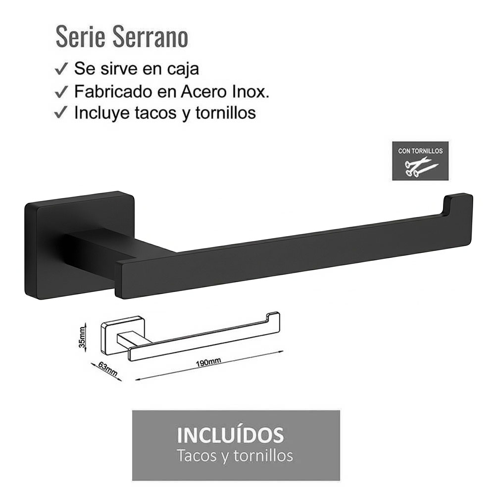 Kibath Recambio Portarrollos SIERRA acabado negro mate fabricado en acero inoxidable - Imagen 2