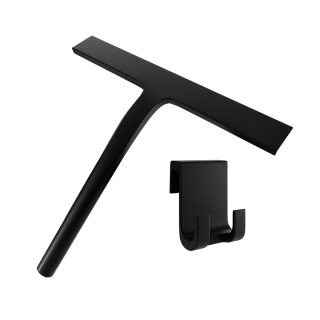 Kibath Limpia Mamparas Ducha Negro Mate  Rasqueta Silicona Antical con Gancho Soporte | Limpiacristales Baño, Espejos y Ventanas