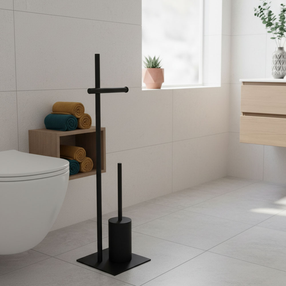 Kibath Escobillero SIL redondo acabado NEGRO MATE fabricado en acero inoxidable - Imagen 2