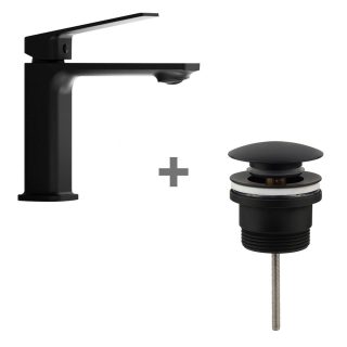 Kibath Pack monomando VERCO grifo y clic clac acabado negro mate fabricado en latón