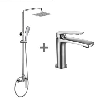 Kibath Pack monomando UGO columna y grifo acabado cromo brillo fabricado en latón