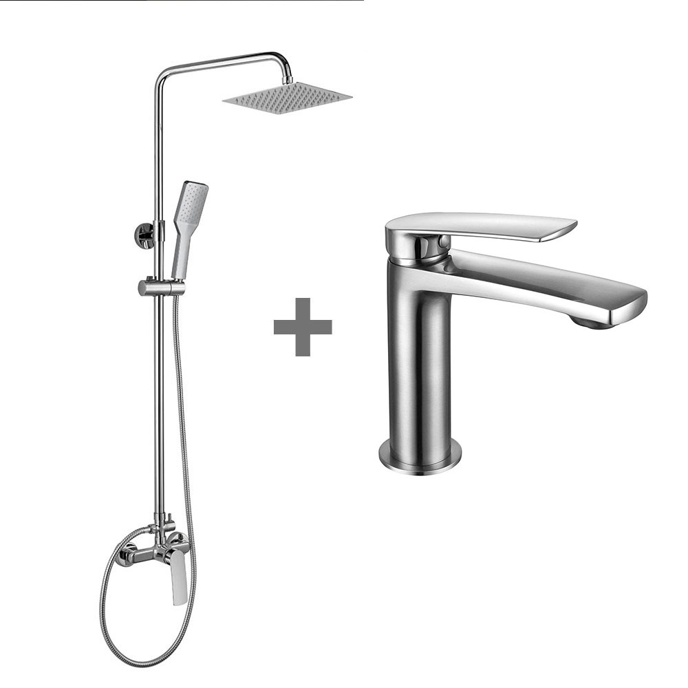 Kibath Pack monomando UGO columna y grifo acabado cromo brillo fabricado en latón