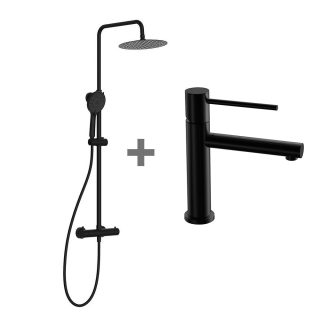 Kibath Pack monomando ZUÑI columna y grifo acabado negro mate fabricado en latón