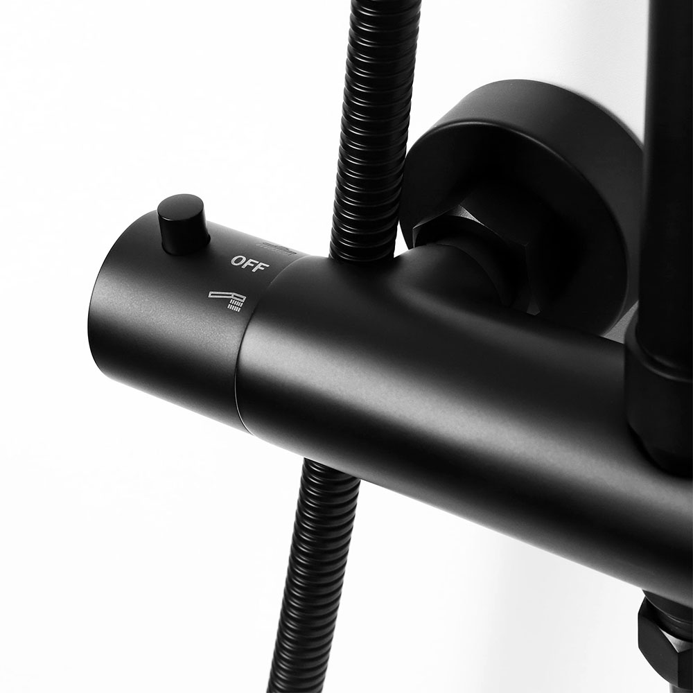 Kibath Pack Columna ducha termostática redonda 85-115 cm cromo brillo + Cesta portageles SOL rectangular para colgar en grifería - Imagen 3