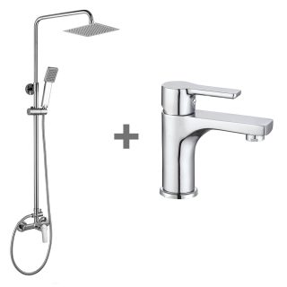 Kibath Pack monomando PIN columna y grifo acabado cromo brillo fabricado en latón