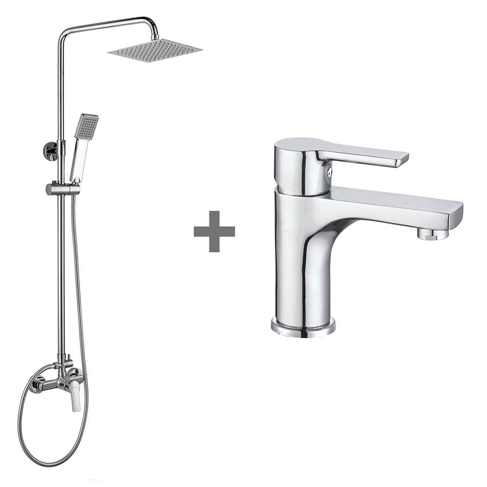 Kibath Pack monomando PIN columna y grifo acabado cromo brillo fabricado en latón