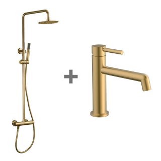 Kibath Pack columna y grifo Lavabo monomando ORO acabado oro cepillado fabricado en latón