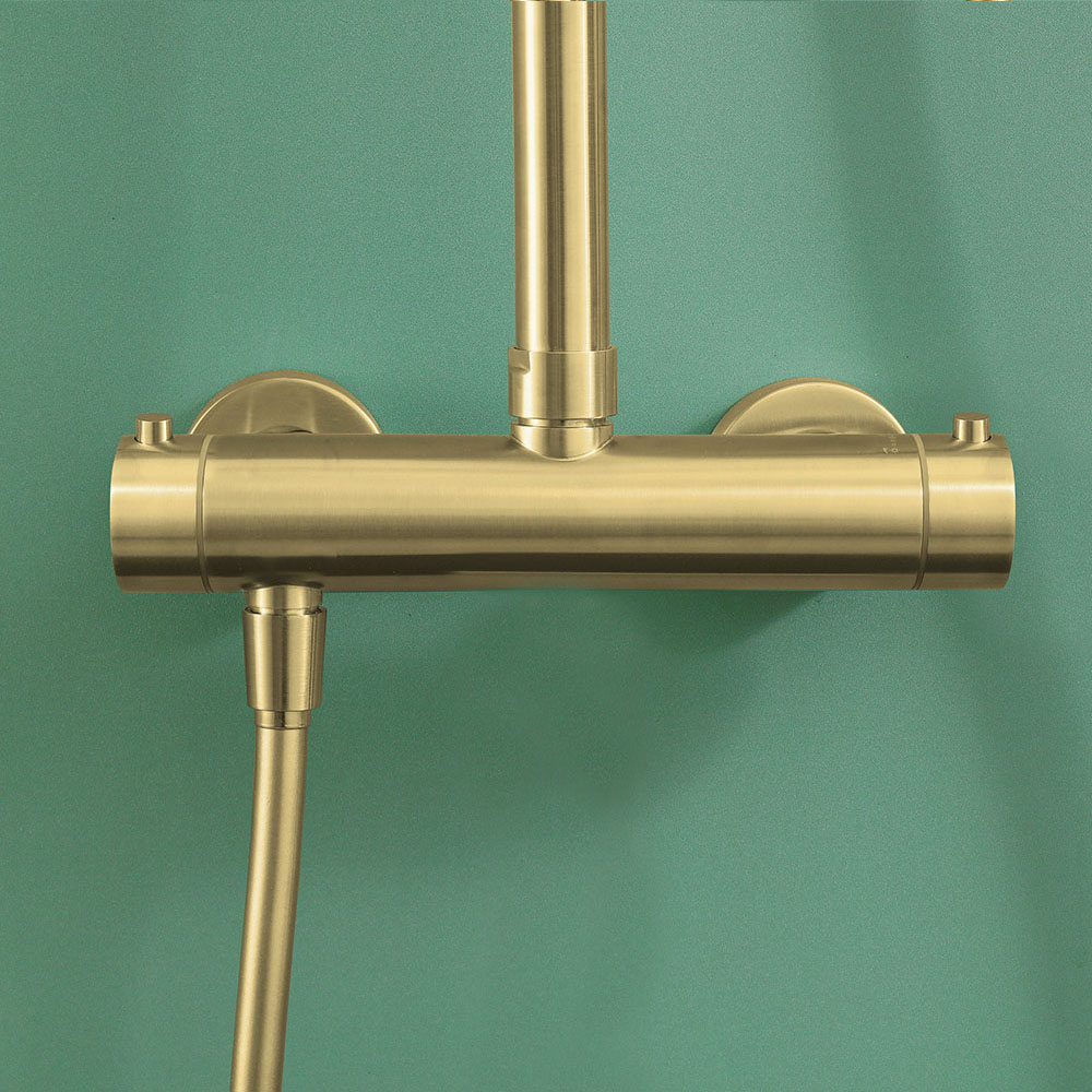 Kibath Pack columna y grifo Lavabo monomando ORO acabado oro cepillado fabricado en latón - Imagen 6