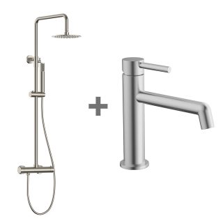 Kibath Pack columna y grifo Lavabo monomando NIQUEL CEPILLADO acabado fabricado en latón