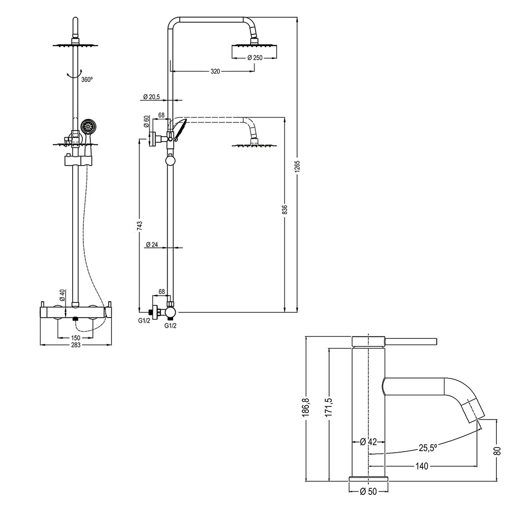 Kibath Pack columna y grifo monomando REY acabado GUN METAL mate fabricado en latón - Imagen 5