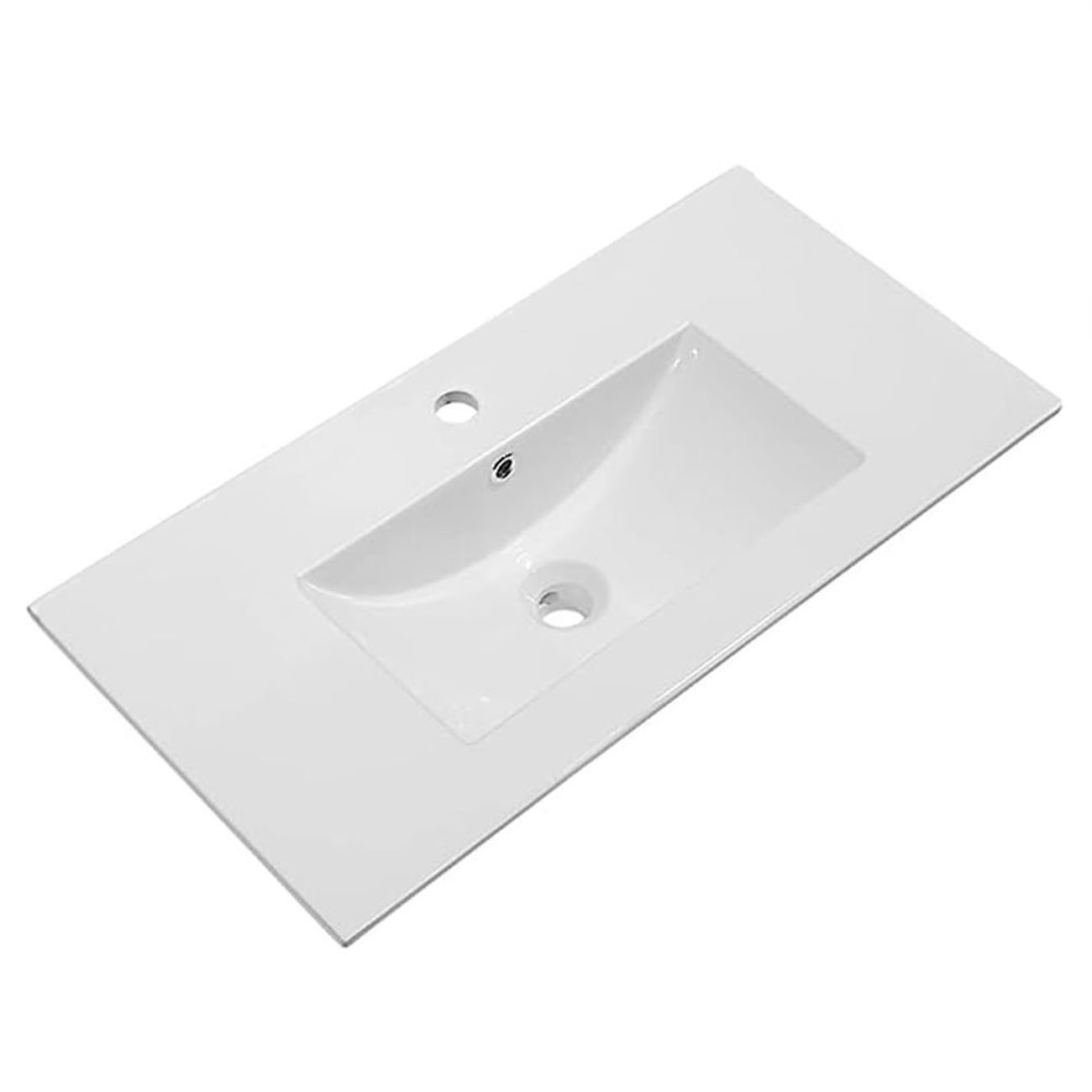 Kibath Mueble de baño con Lavabo, Espejo y Aplique LED, mod. MUN 80x45 cm acabado Roble Ostippo mate 3 cajones con patas - Imagen 6
