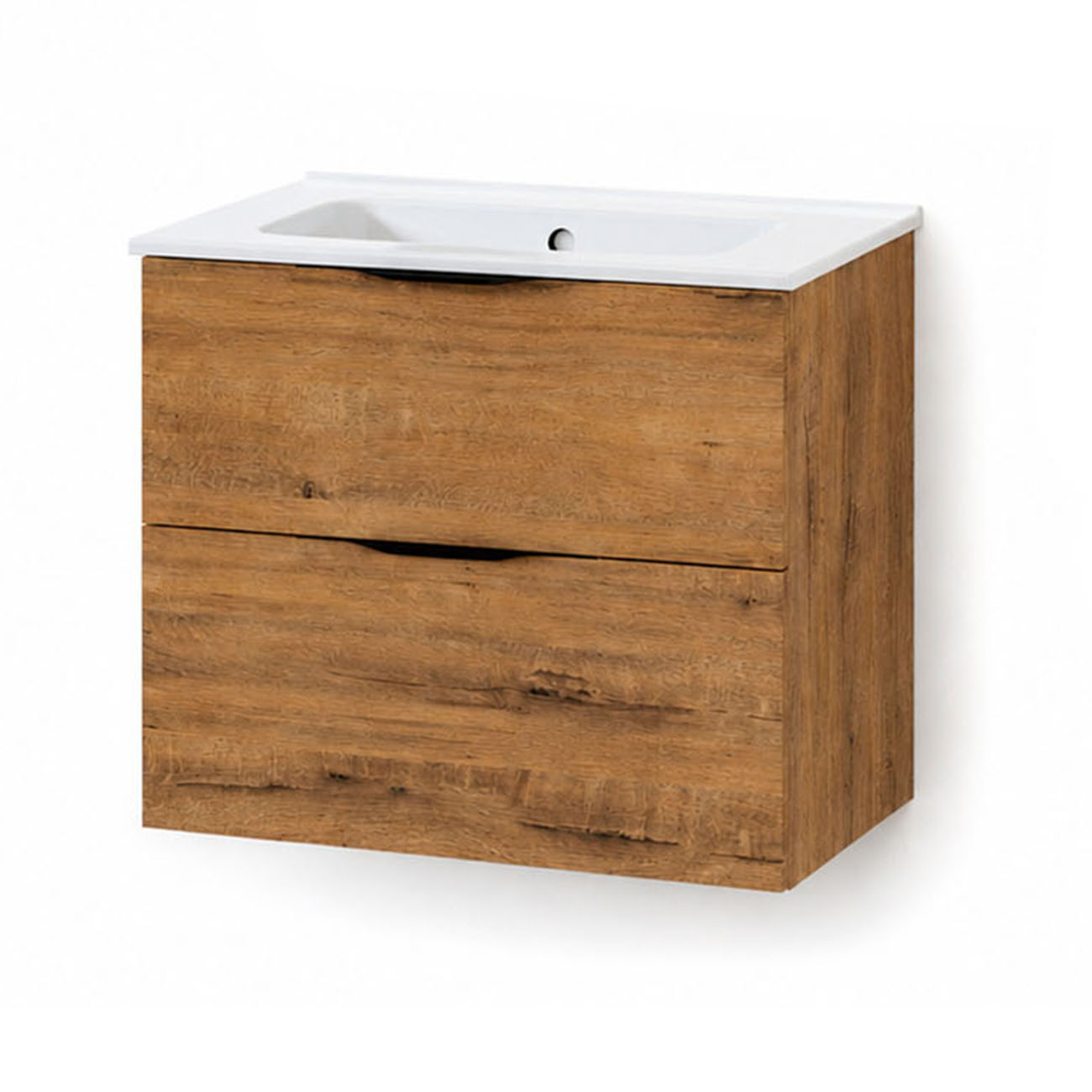 Kibath Mueble de baño con Lavabo, mod. MUN 60×45 cm acabado Roble Ostippo mate 2 cajones suspendido