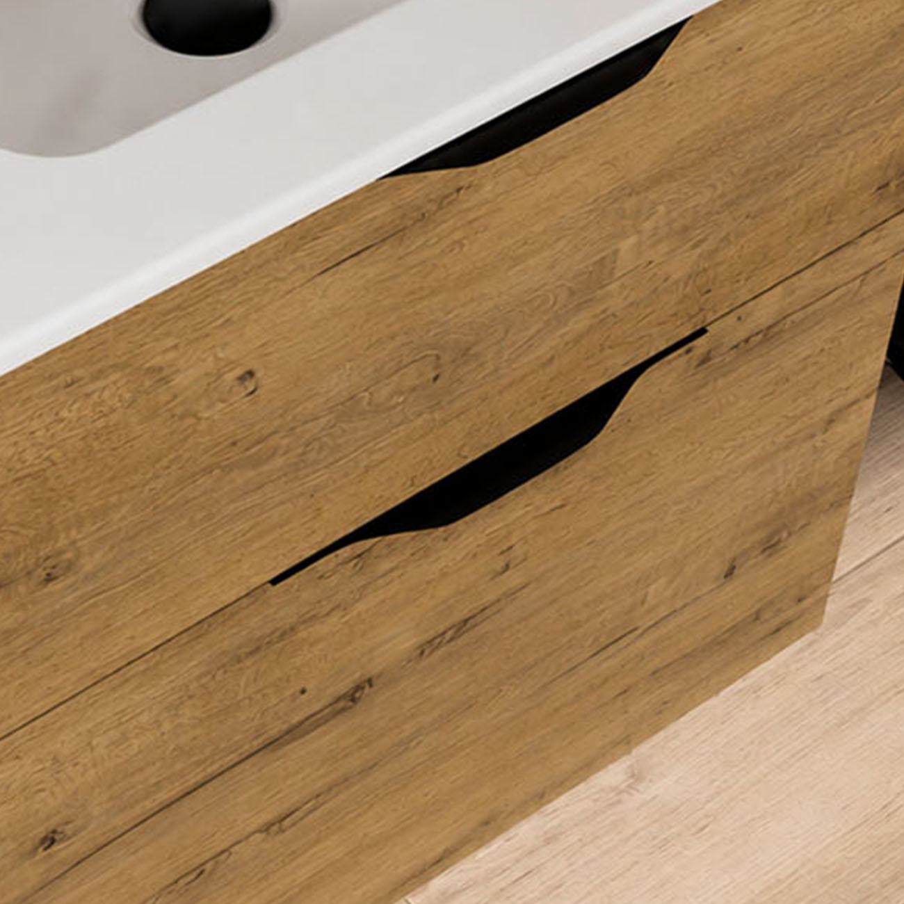 Kibath Mueble de baño con Lavabo, mod. MUN 60x45 cm acabado Roble Ostippo mate 2 cajones suspendido - Imagen 3