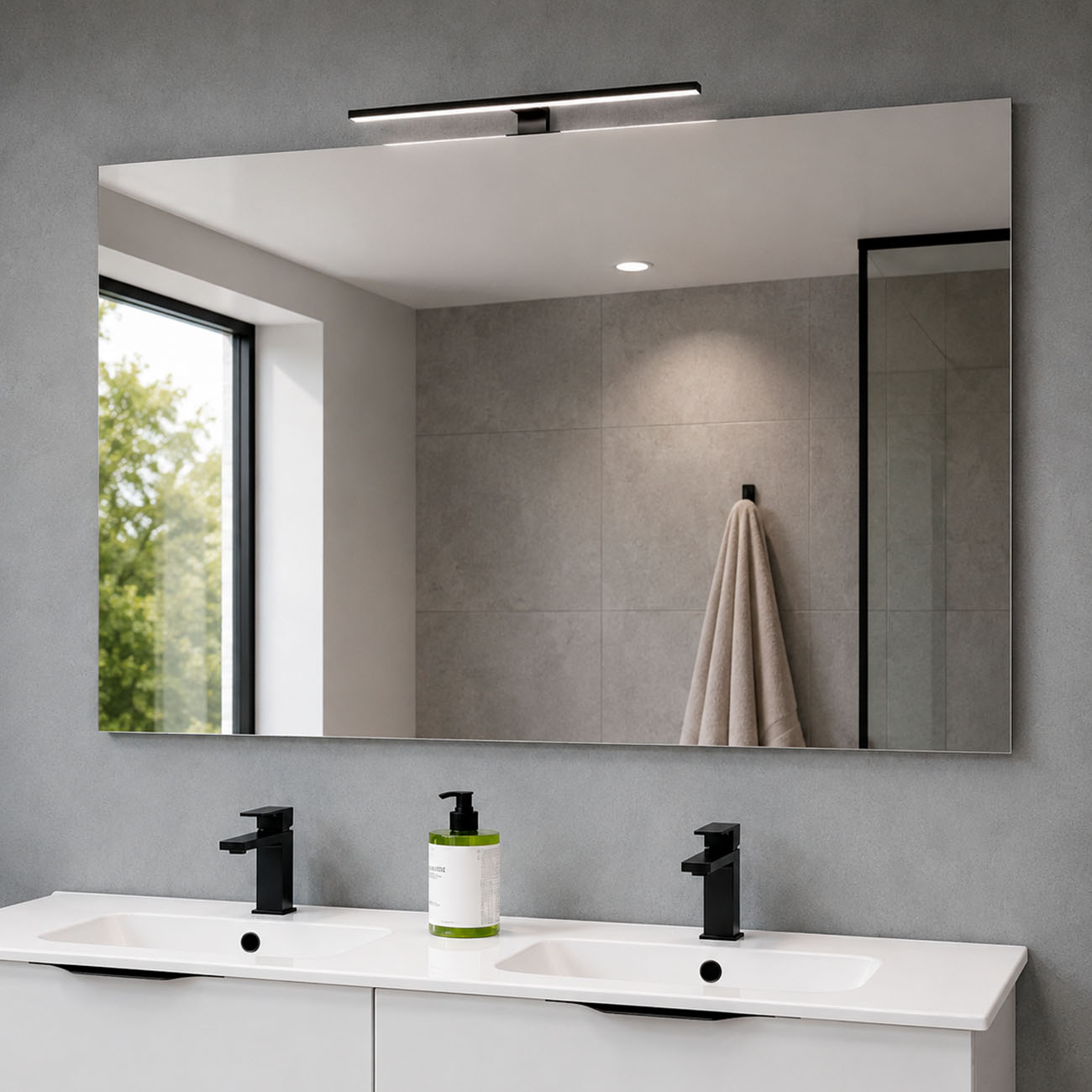 Kibath Mueble de baño con Lavabo, Espejo y Aplique LED, mod. MUN 120x45 cm acabado Blanco mate 2 cajones suspendido - Imagen 4