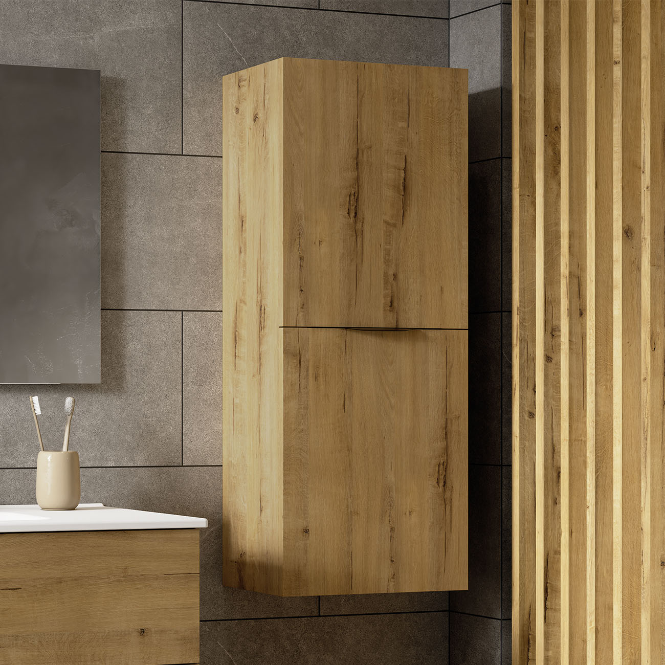 Kibath Mueble auxiliar de baño, mod. MUN 35x32 cm acabado Roble Ostippo mate de colgar - Imagen 3