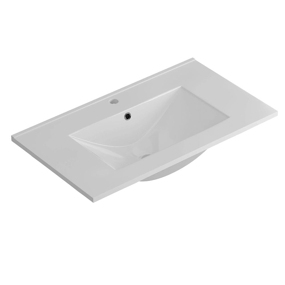 Kibath Mueble de baño con Lavabo, Espejo y Aplique LED, mod. NORUEGA 80x45 cm acabado Roble Y Grafito mate 2 cajones suspendido - Imagen 6