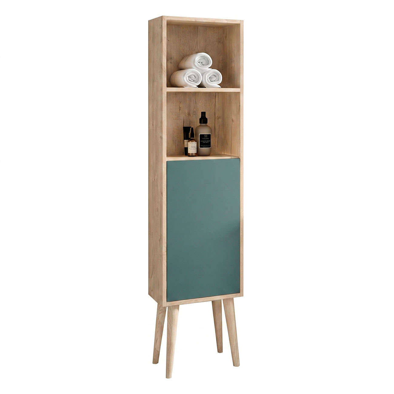 Kibath Mueble auxiliar de baño, mod. NORUEGA 35x32 cm acabado Roble Y Verde mate de colgar
