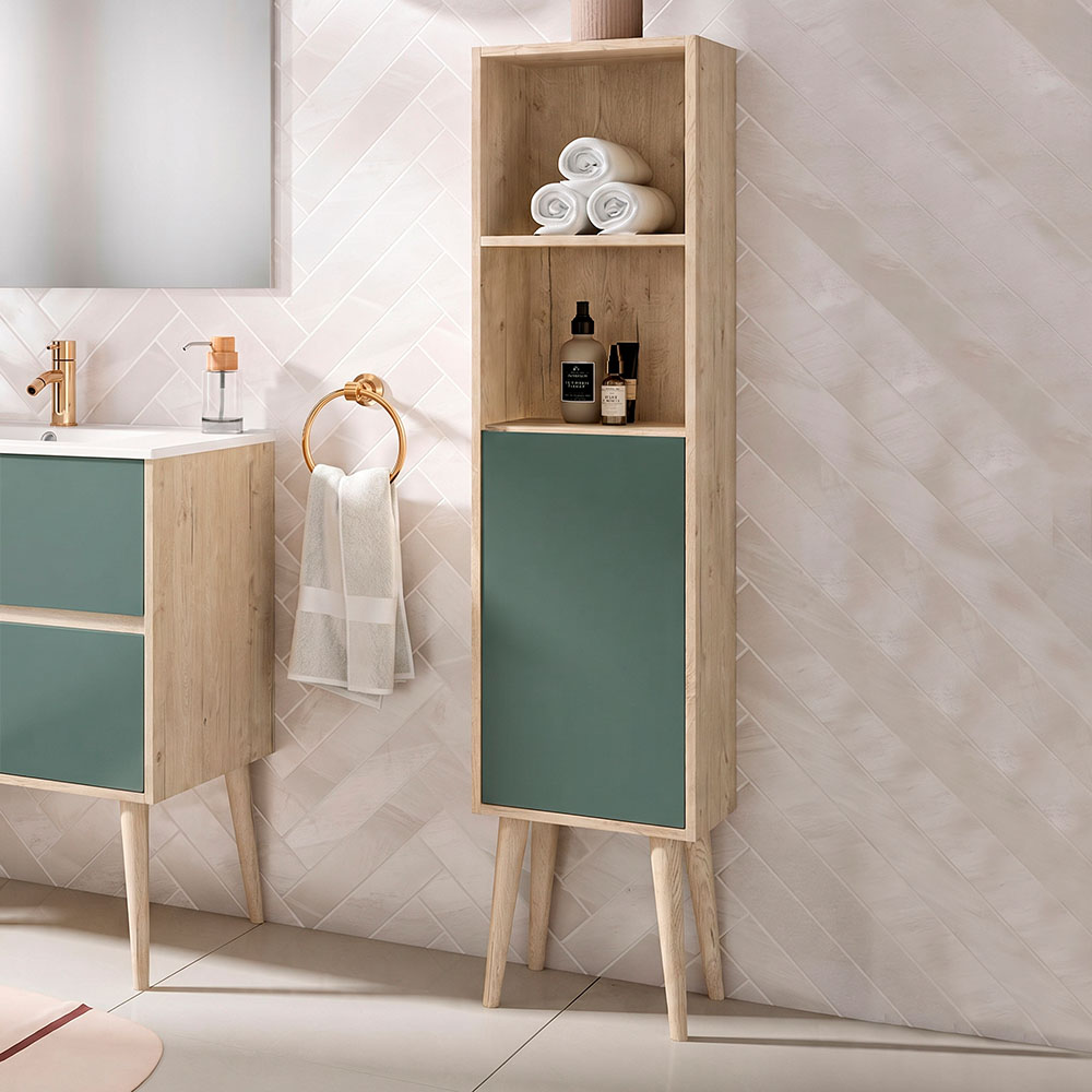 Kibath Mueble auxiliar de baño, mod. NORUEGA 35x32 cm acabado Roble Y Verde mate de colgar - Imagen 2