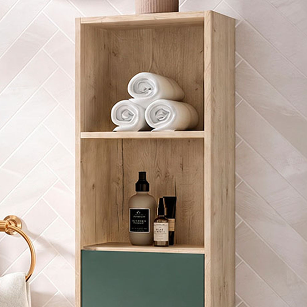 Kibath Mueble auxiliar de baño, mod. NORUEGA 35x32 cm acabado Roble Y Verde mate de colgar - Imagen 4