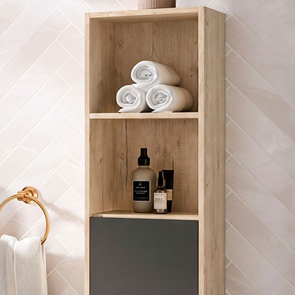 Kibath Mueble auxiliar de baño, mod. NORUEGA 35x32 cm acabado Roble Y Grafito mate de colgar - Imagen 4