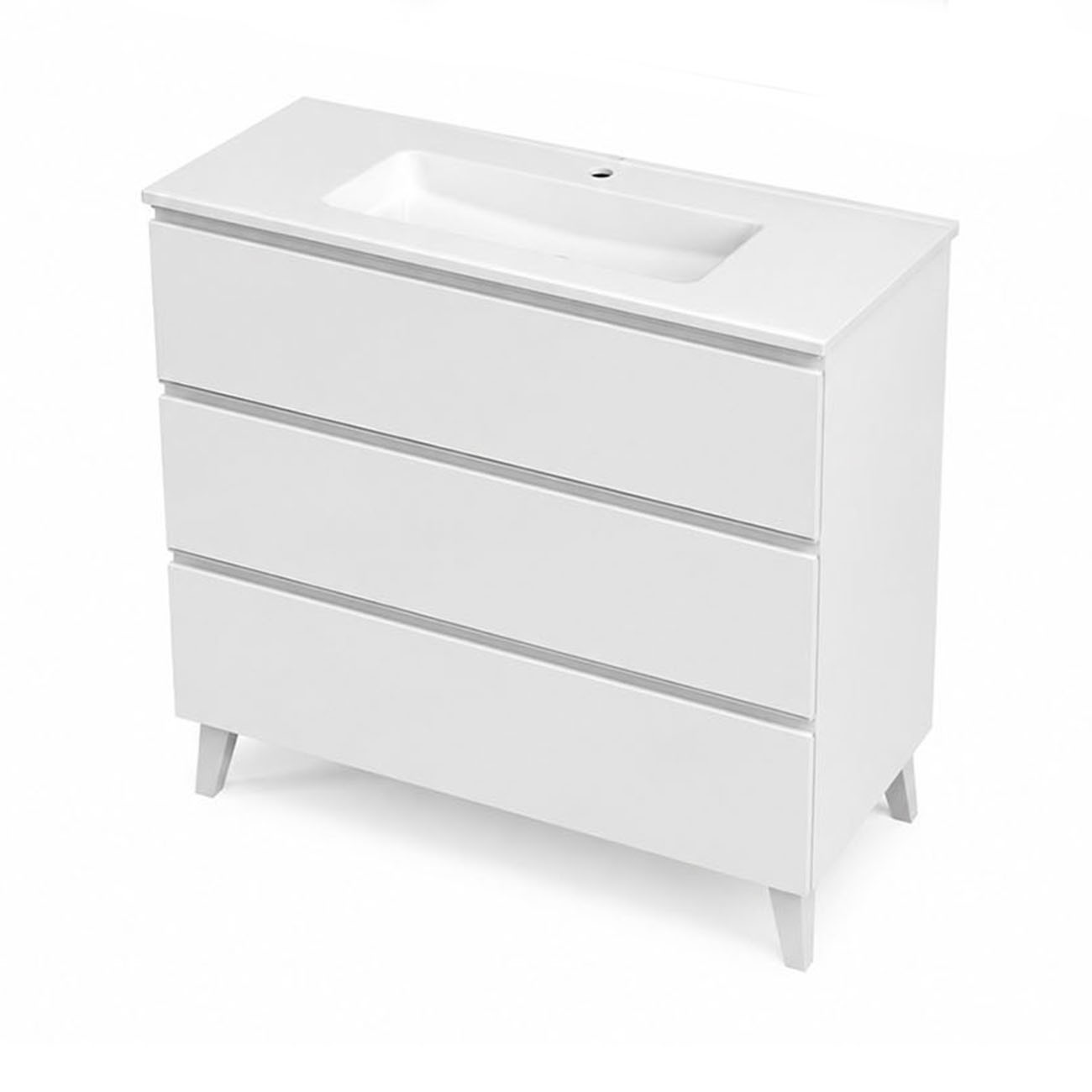 Kibath Mueble de baño con Lavabo, mod. TUCAN 100×45 cm acabado Blanco mate 3 cajones con patas