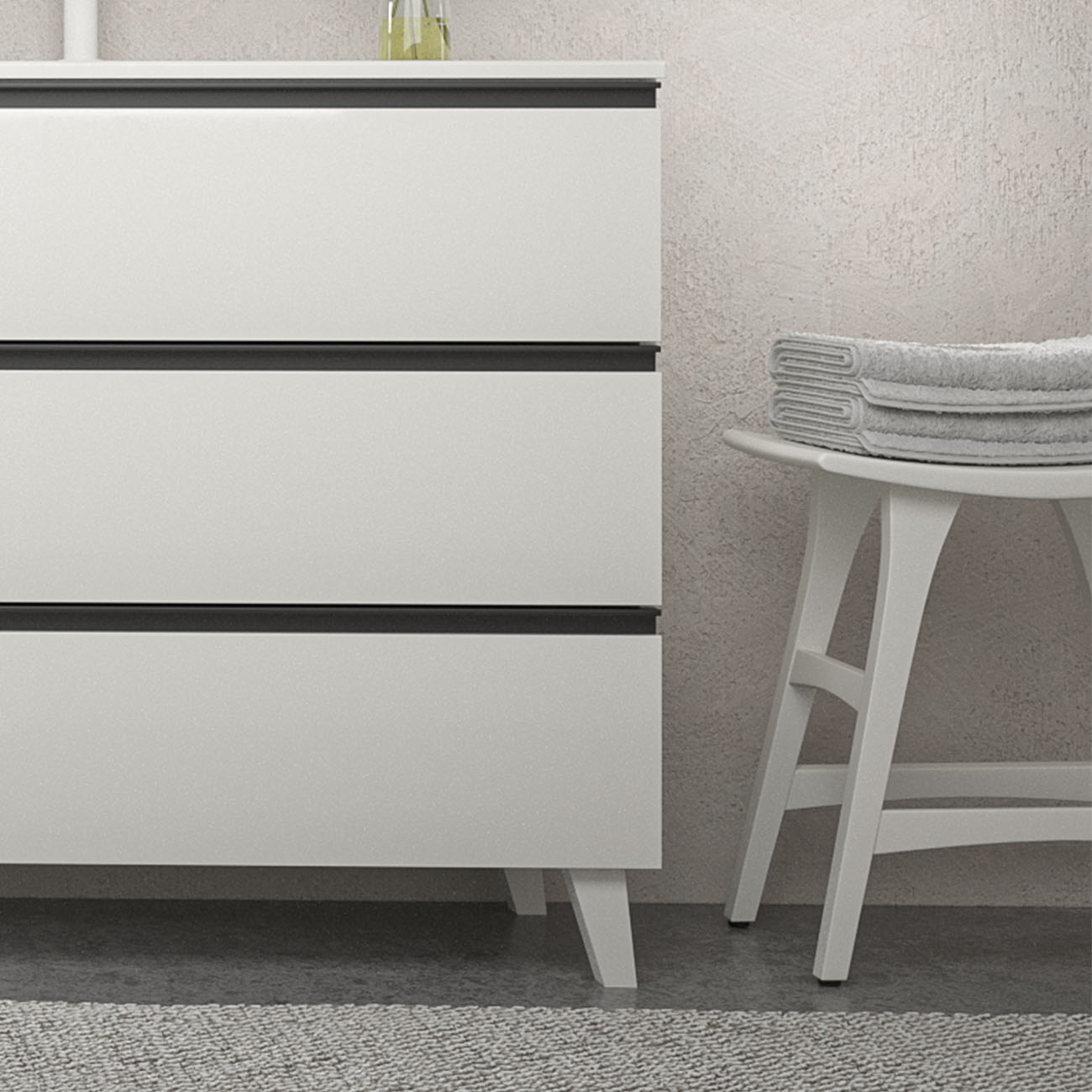 Kibath Mueble de baño con Lavabo, mod. TUCAN 100x45 cm acabado Blanco mate 3 cajones con patas - Imagen 3