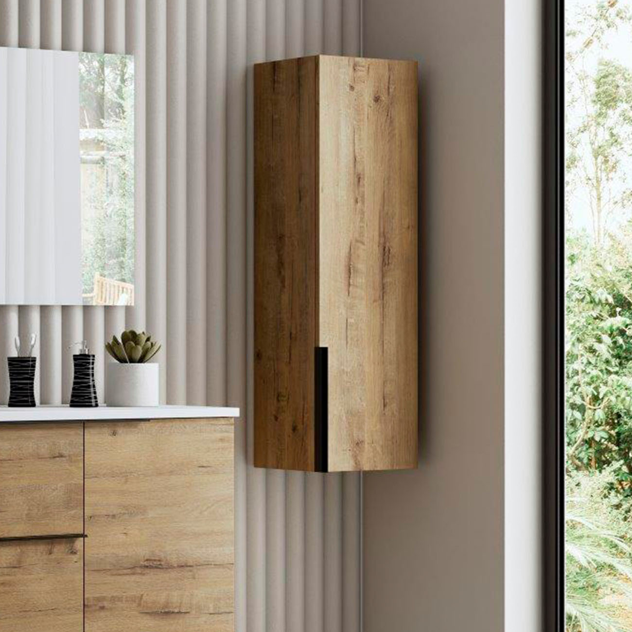 Kibath Mueble auxiliar de baño, mod. TRIBU 35x32 cm acabado Roble Ostippo mate de colgar - Imagen 3