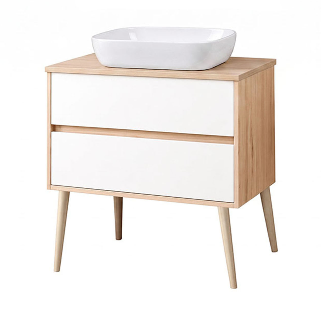 Kibath Mueble de baño con Lavabo, mod. NORUEGA 80×45 cm acabado Roble Y Blanco mate 2 cajones suspendido
