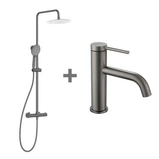 Kibath Pack columna y grifo monomando REY acabado GUN METAL mate fabricado en latón