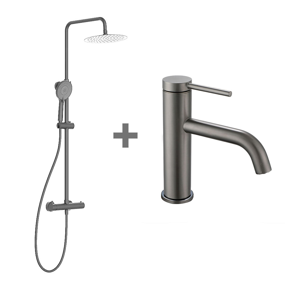 Kibath Pack columna y grifo monomando REY acabado GUN METAL mate fabricado en latón