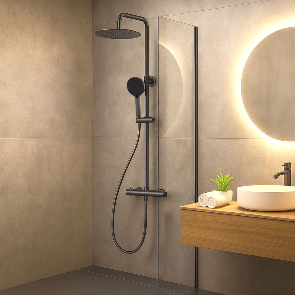 Kibath Pack columna y grifo monomando REY acabado GUN METAL mate fabricado en latón - Imagen 6