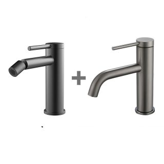 Kibath Pack grifo de lavabo y grifo de bidet REY acabado GUN METAL mate fabricado en latón