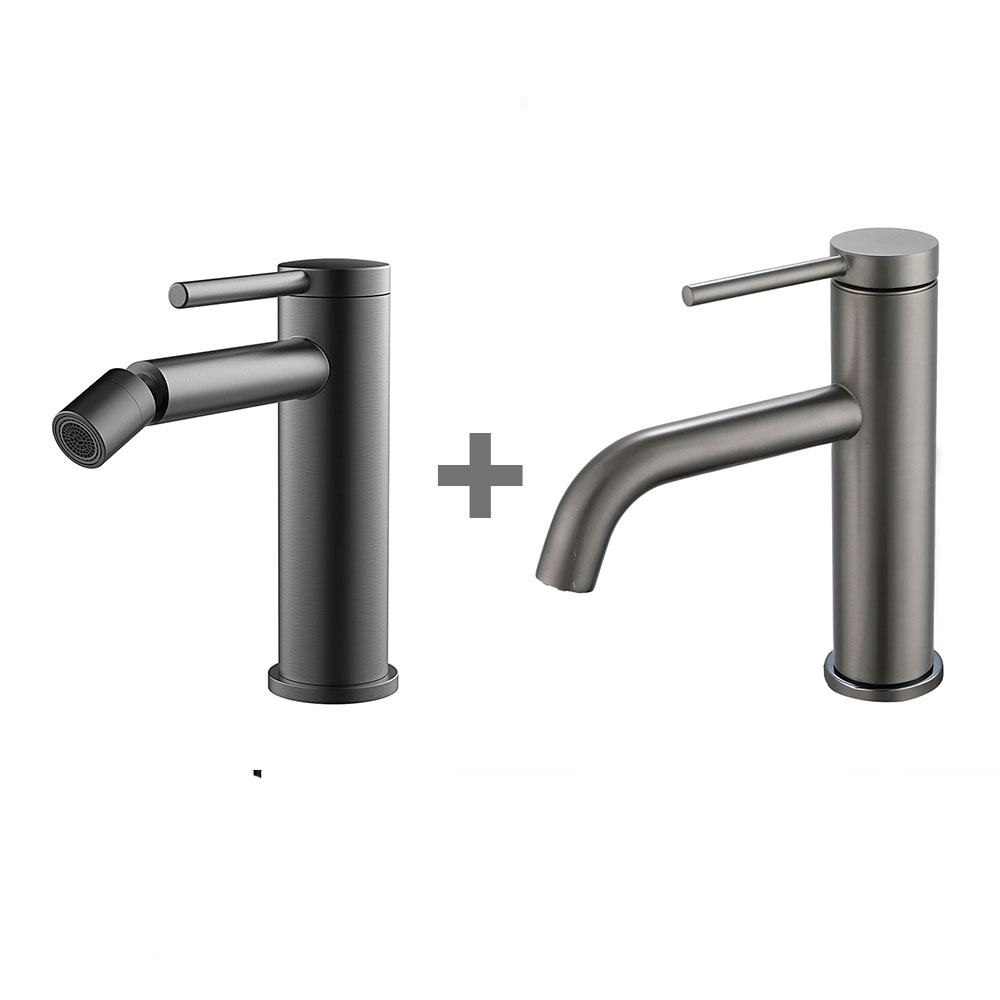 Kibath Pack grifo de lavabo y grifo de bidet REY acabado GUN METAL mate fabricado en latón