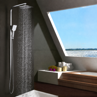 Kibath Columna De Ducha termostático cuadrada 80-120 cm acabado cromo brillo fabricado en latón- sin grifo