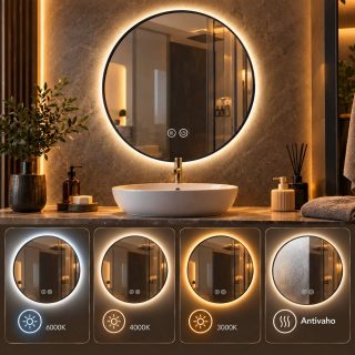 Kibath Espejo Led 20w MOO redondo acabado espejo cristal fabricado en cristal