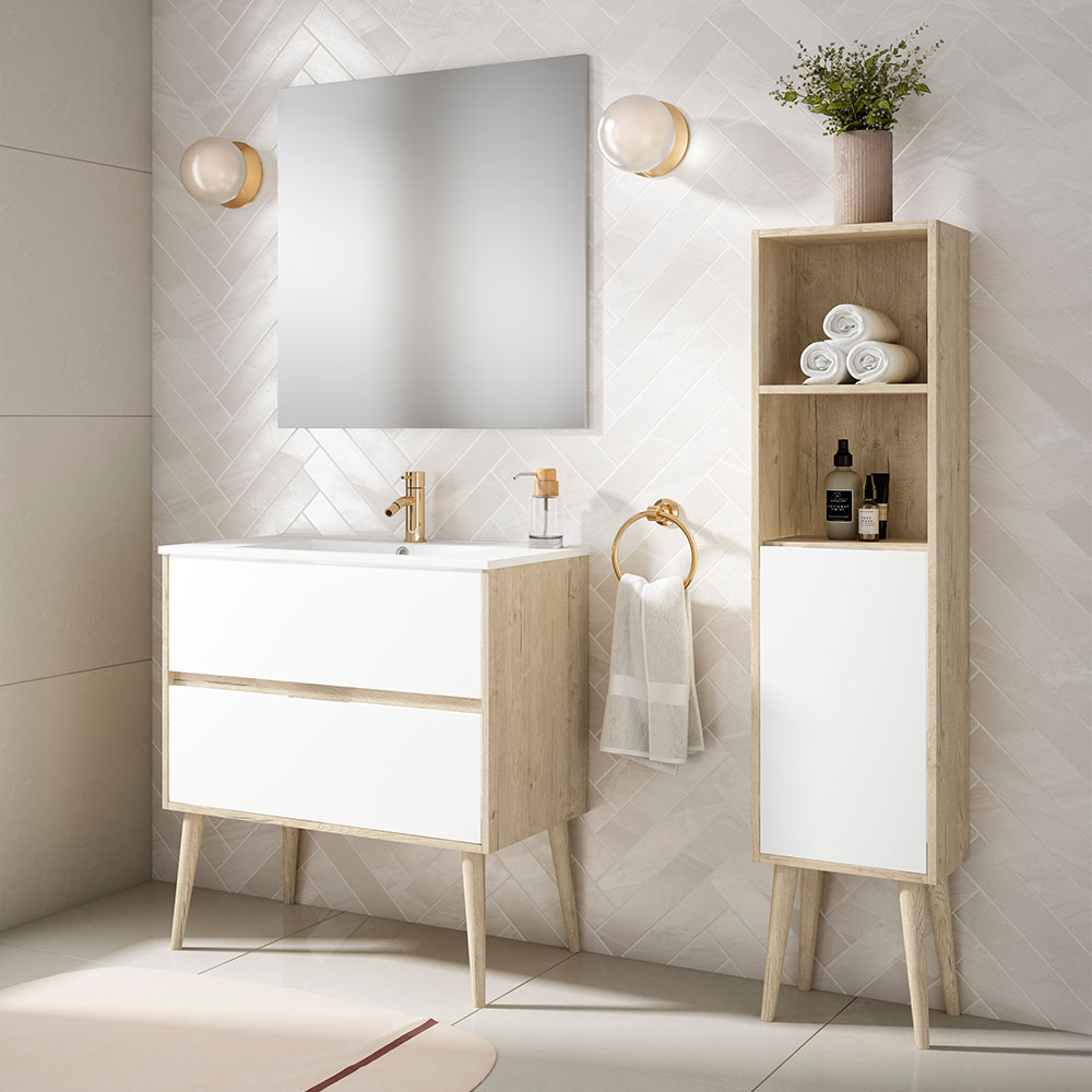 Conjunto mueble de baño Ful NORUEGA 80 cm roble blanco mate by Kibath – En  Tu Casa Me Cole